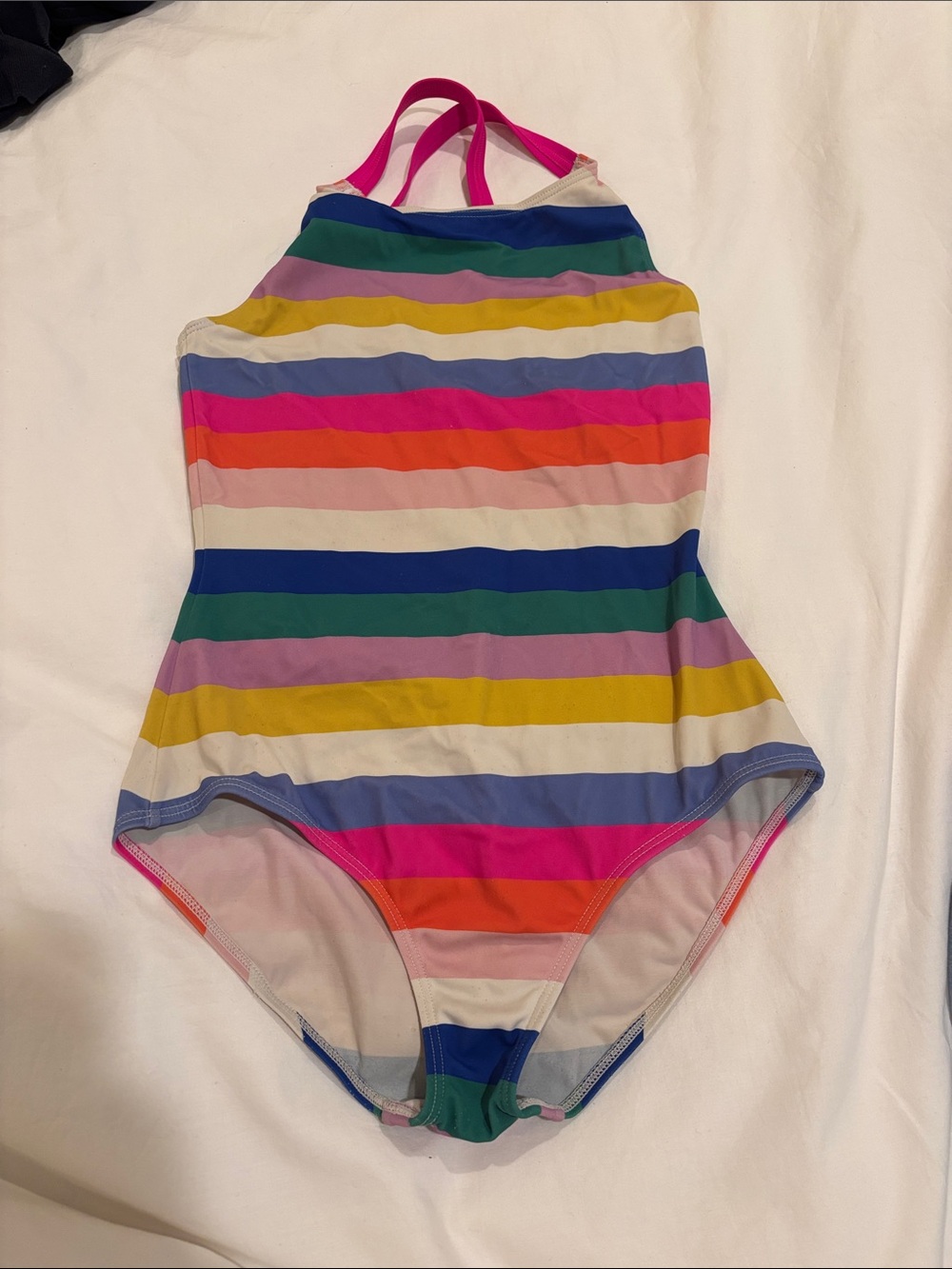 Boden Bright Rainbow Stripe Girls' One-Piece Swimsuit